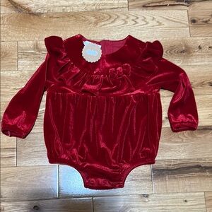 NWT MudPie Red Velvet Baby Romper with Ruffle Details